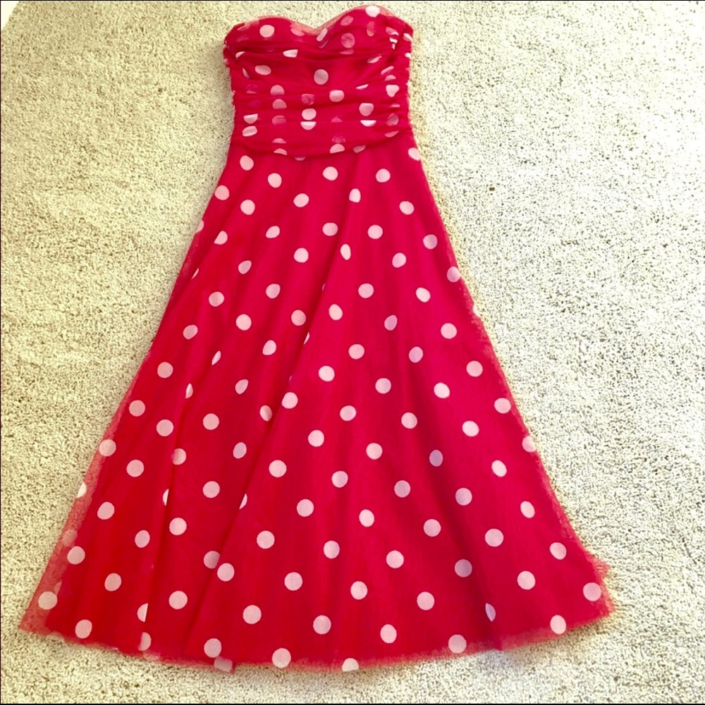 BCBG red polka dots mesh dress